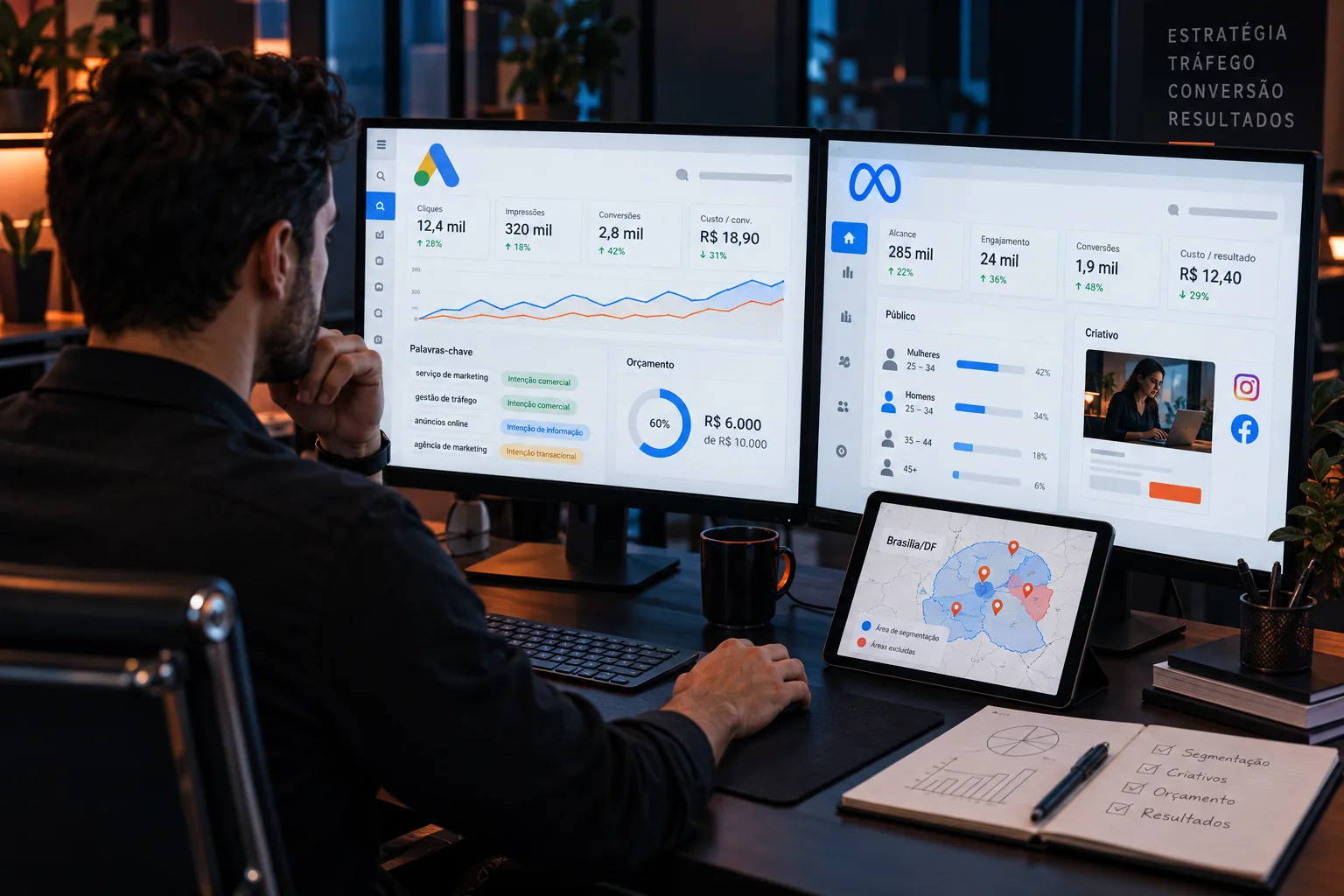 Especialista analisa campanhas de Google Ads e Meta Ads com segmentação regional de Brasília DF