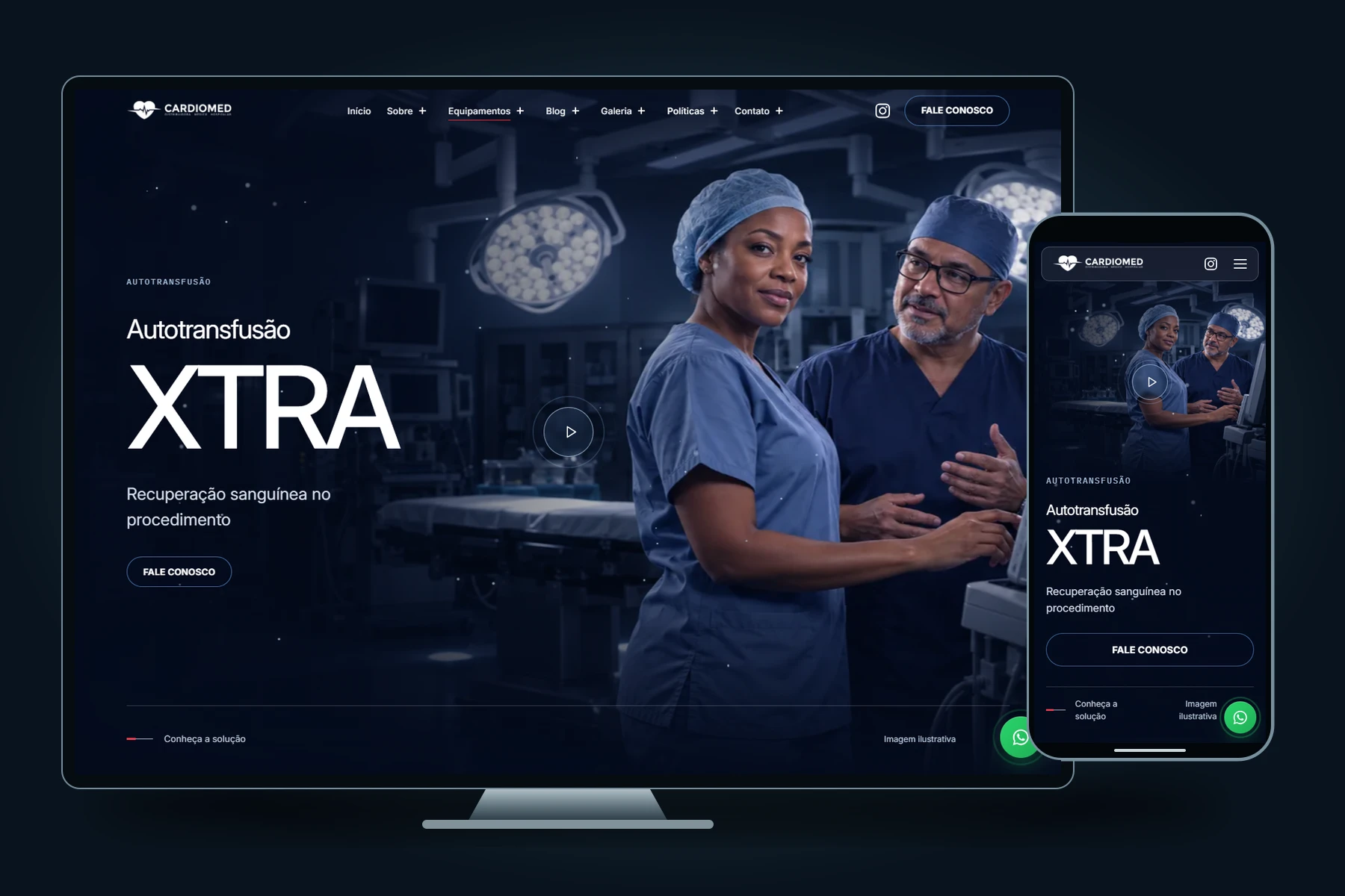 Página XTRA da Cardiomed nas versões desktop e celular