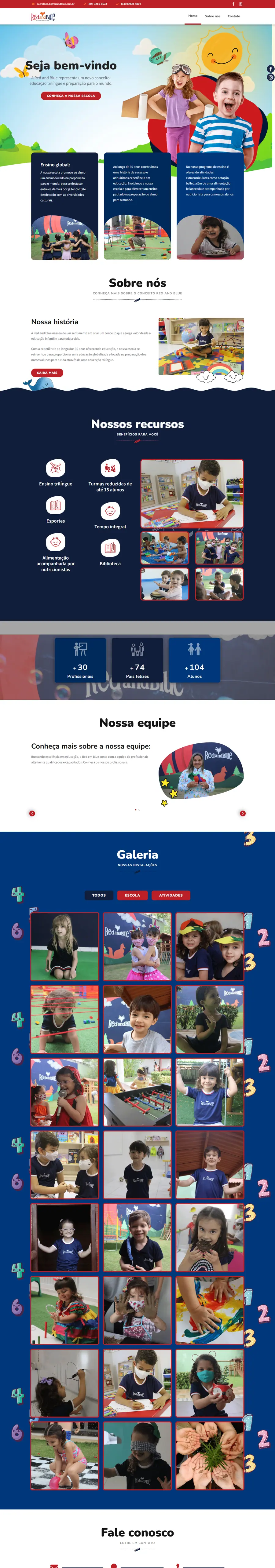 Página inicial do site da Red and Blue Global Education