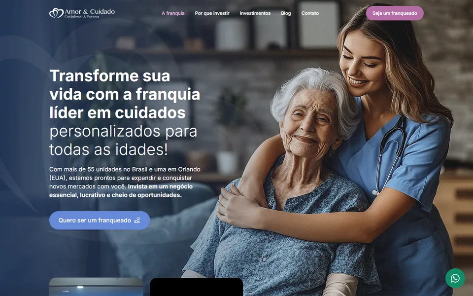 Captura da página inicial do site Amor & Cuidado