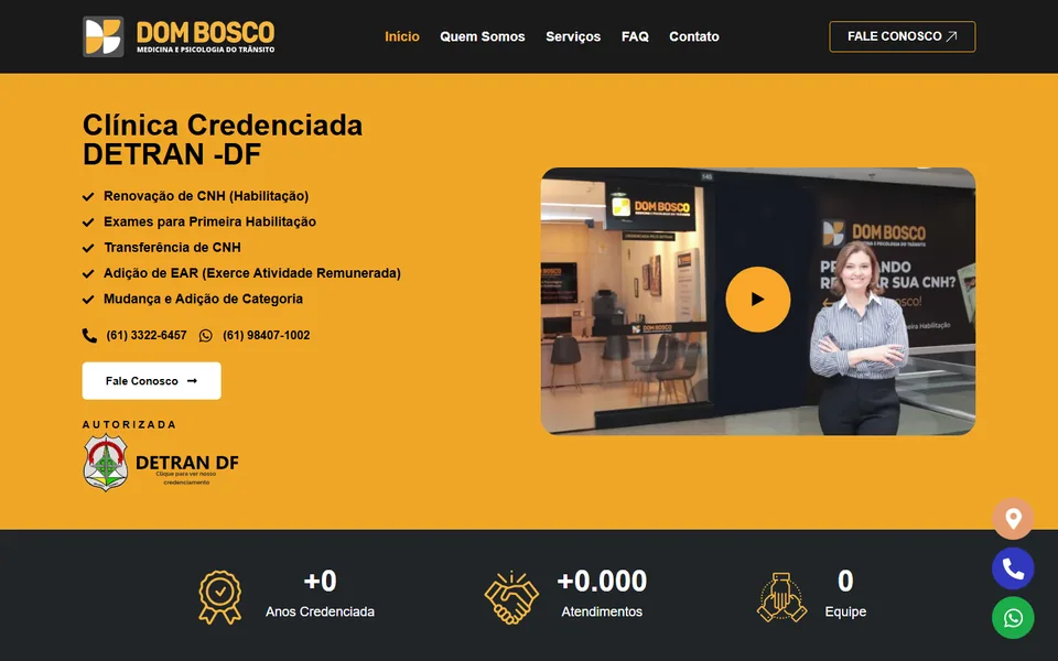 Captura da página inicial do site Clínica Dom Bosco