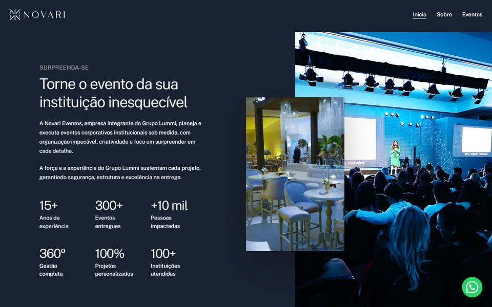 Captura da página inicial do site Novari Eventos