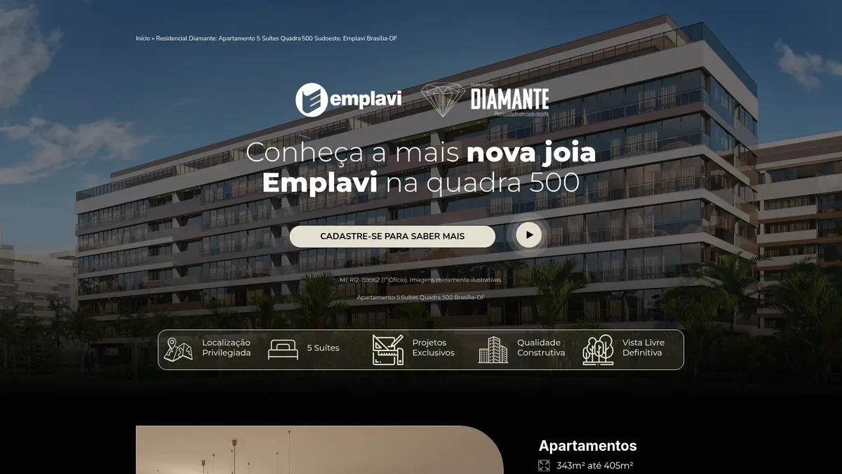 Captura da página do Residencial Diamante