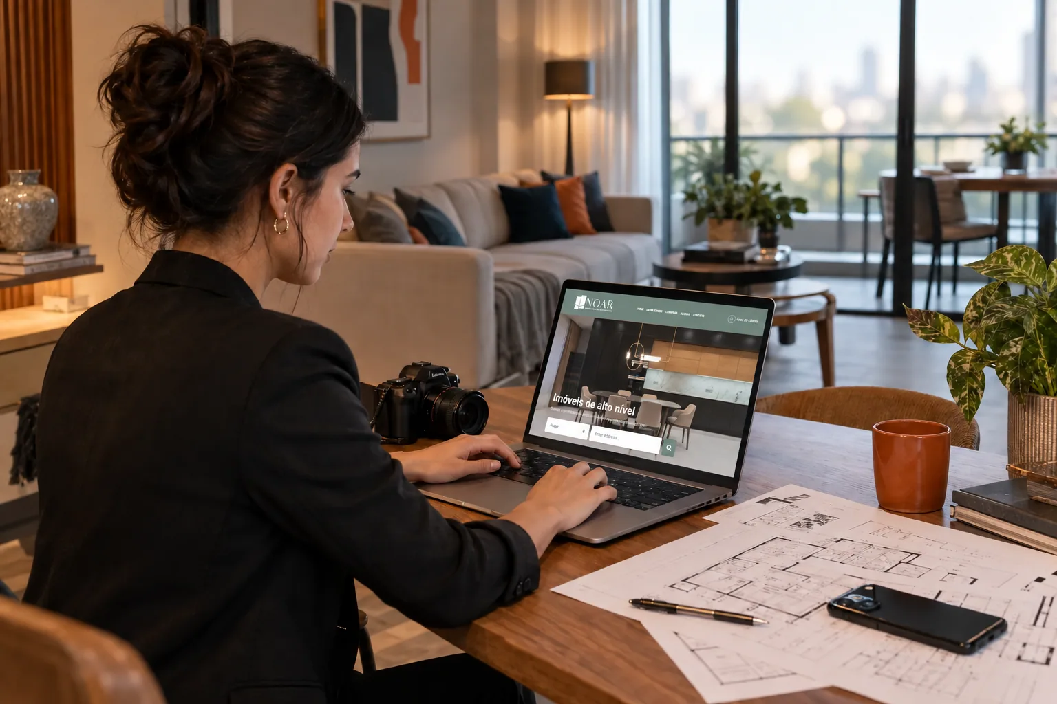 Montagem editorial baseada em captura do site real de Noar Imobiliária, sem indicação da tecnologia utilizada